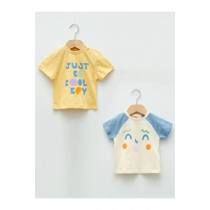 LCW baby Ekru Bisiklet Yaka Kısa Kollu Baskılı Erkek Bebek Tişört 2li