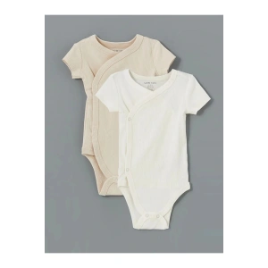 LCW baby Ekru Bisiklet Yaka Kız Bebek Çıtçıtlı Body 2li