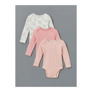 LCW baby Ekru Bisiklet Yaka Kız Bebek Çıtçıtlı Body 3lü