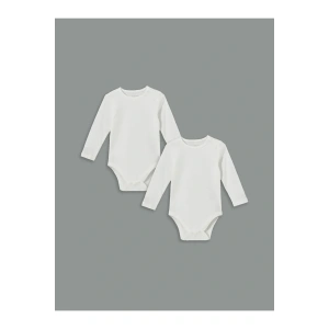 LCW baby Ekru Bisiklet Yaka Uzun Kollu Kız Bebek Çıtçıtlı Body 2li