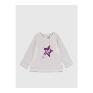 LCW baby Ekru Kız Bebek Baskılı Tişört