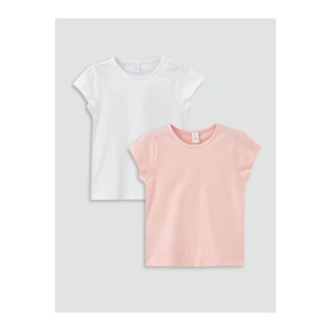 LCW baby Fuşya Bisiklet Yaka Kısa Kollu Kız Bebek Tişört 2li