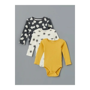 LCW baby Gri Bisiklet Yaka Baskılı Erkek Bebek Çıtçıtlı Body 3lü