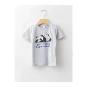 LCW baby Gri Bisiklet Yaka Kısa Kollu Baskılı Erkek Bebek Tişört