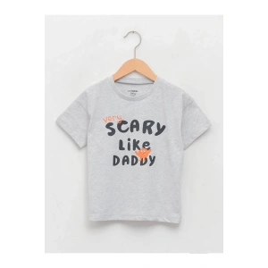 LCW baby Gri Bisiklet Yaka Kısa Kollu Baskılı Erkek Bebek Tişört