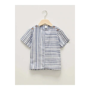 LCW baby Gri Bisiklet Yaka Kısa Kollu Çizgili Erkek Bebek Gömlek