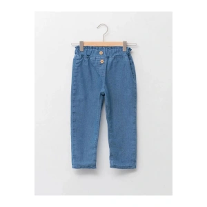 LCW baby İndigo Beli Lastikli Basic Kız Bebek Astarlı Mom Jean Pantolon