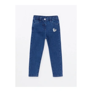 LCW baby İndigo Beli Lastikli Nakışlı Kız Bebek Jean Pantolon