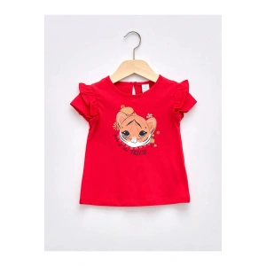 LCW baby Kırmızı Bisiklet Yaka Kısa Kol Baskılı Kız Bebek Tişört