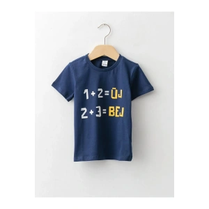 LCW baby Lacivert Bisiklet Yaka Kısa Kollu Baskılı Erkek Bebek Tişört