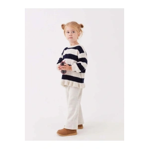 LCW baby Lacivert Bisiklet Yaka Kız Bebek Triko Kazak ve Pantolon 2li