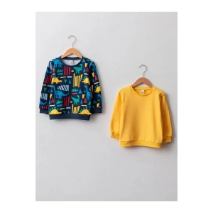 LCW baby Lacivert Bisiklet Yaka Uzun Kol Erkek Bebek Sweatshirt 2li