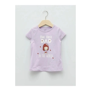 LCW baby Lila Bisiklet Yaka Kısa Kollu Baskılı Kız Bebek Tişört
