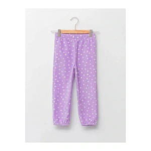 LCW baby Mor Beli Lastikli Puantiye Desenli Polar Kız Bebek Eşofman Alt