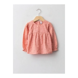 LCW baby Pembe Bisiklet Yaka Desenli Uzun Kollu Pamuklu Kız Bebek Bluz