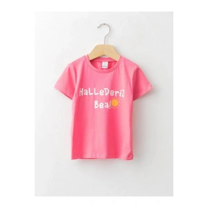 LCW baby Pembe Bisiklet Yaka Kısa Kol Baskılı Pamuklu Erkek Bebek Tişört