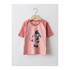 LCW baby Pembe Bisiklet Yaka Kısa Kollu Nostaljik Maymun Baskılı Bebek Tişört