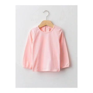 LCW baby Pembe Bisiklet Yaka Uzun Kol Basic Kız Bebek Tişört