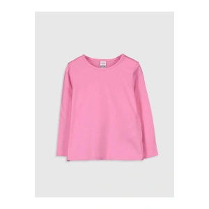 LCW baby Pembe Bisiklet Yaka Uzun Kol Baskılı Kız Bebek Tişört