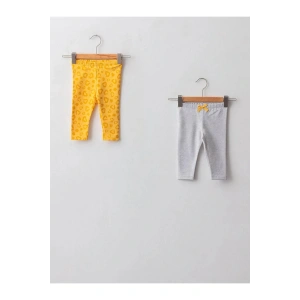 LCW baby Sarı Beli Lastikli Baskılı Kız Bebek Tayt 2li