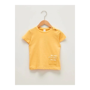 LCW baby SARI Bisiklet Yaka Kısa Kol Baskılı Kız Bebek Tişört