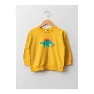 LCW baby Sarı Bisiklet Yaka Uzun Kollu Baskılı Pamuklu Erkek Bebek Sweatshirt