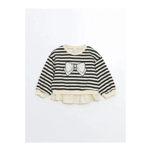 LCW baby Siyah Bisiklet Yaka Çizgili Kız Bebek Sweatshirt