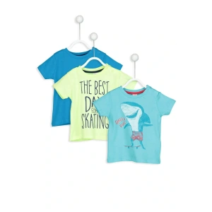 LCW baby Turkuaz Bisiklet Yaka Kısa Kol Baskılı Erkek Bebek Tişört 3lü