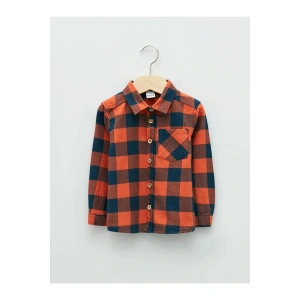 LCW baby Turuncu Uzun Kollu Ekose Baskılı Erkek Bebek Gömlek