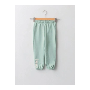 LCW baby Yeşil Beli Lastikli Baskılı Kız Bebek Jogger Eşofman Alt