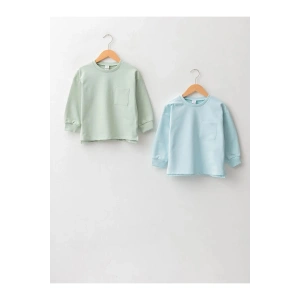 LCW baby Yeşil Bisiklet Yaka Uzun Kollu Basic Erkek Bebek Sweatshirt 2li