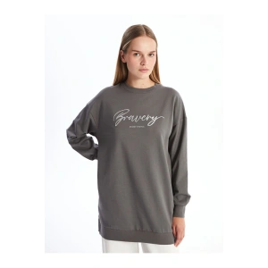 LCW Bisiklet Yaka Baskılı Kadın Sweatshirt Tunik