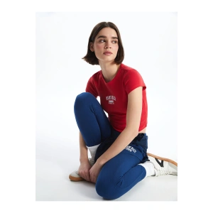 LCW Bisiklet Yaka Baskılı Kısa Kollu Kadın Tişört