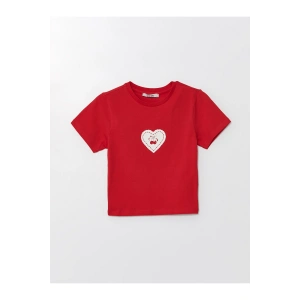 LCW Bisiklet Yaka Baskılı Kısa Kollu Kadın Tişört