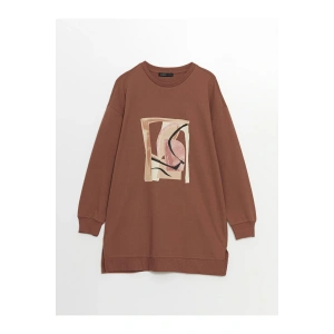 LCW Bisiklet Yaka Baskılı Oversize Kadın Sweatshirt Tunik