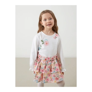 LCW Bisiklet Yaka Çiçekli Kız Çocuk Tişört