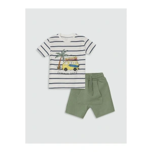 Lcw Bisiklet Yaka Çizgili Erkek Bebek Tişört Ve Şort 2li Takım