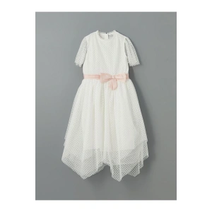 LCW Bisiklet Yaka Kız Çocuk Dantel Elbise