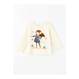 LCW Bisiklet Yaka Uzun Kollu Baskılı Kız Bebek Tişört