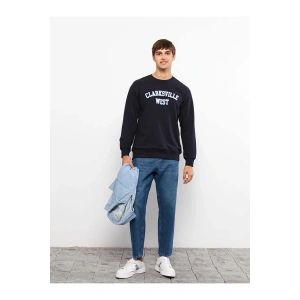 LCW Casual Lacivert Bisiklet Yaka Uzun Kollu Baskılı Erkek Sweatshirt