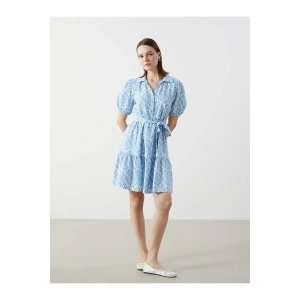 LCW Comfort İndigo Gömlek Yaka Desenli Kadın Elbise