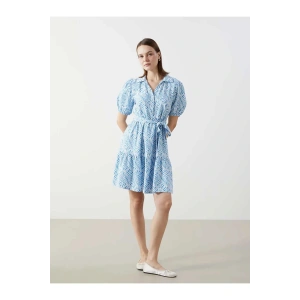 LCW Comfort Indigo Gömlek Yaka Desenli Kadın Elbise