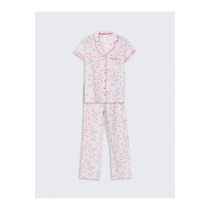 LCW DREAM Ekru Gömlek Yaka Çiçekli Kadın Pijama Takım