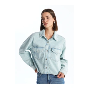 Lcw Düz Uzun Kollu Crop Kadın Jean Gömlek Ceket