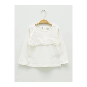 LCW ECO Ekru Bisiklet Yaka Uzun Kol Basic Kız Bebek Tişört