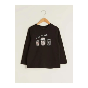 LCW ECO Siyah Bisiklet Yaka Baskılı Uzun Kollu Kız Çocuk Tişört