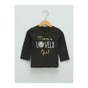 LCW ECO Siyah Bisiklet Yaka Uzun Kol Baskılı Kız Bebek Tişört