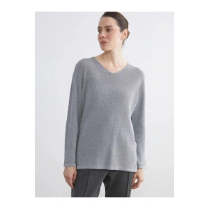 LCW Grace Gri V Yaka Kadın Triko Kazak