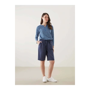LCW Grace Indigo Beli Lastikli Keten Karışımlı Kadın Şort