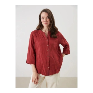 LCW Grace KİREMİT Kaçık Yaka Ajurlu Brode Kadın Gömlek